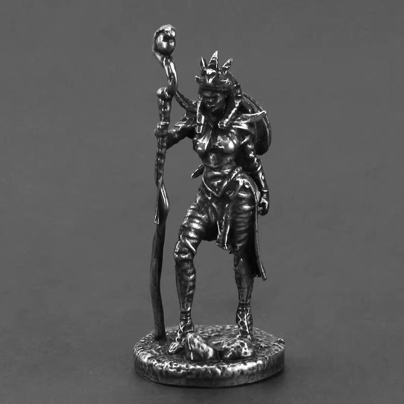 Vintage Egyptian Mummy Warrior Handmade Cupronickel Soldier Figurine for Tabletop Game, Car Decor, Collectible Gift for Men