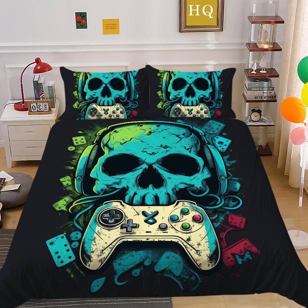 Conjunto de capa de edredom estampado para console de jogos, roupas de cama para casa, design em tamanho completo, capa de cama infantil de alta qualidade