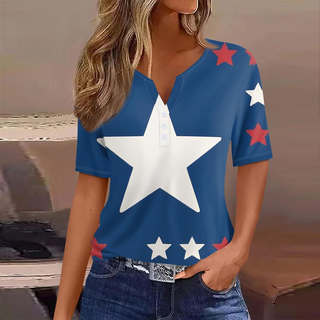 Women's T Shirt Tee Print Button Short Sleeve Daily Weekend Fashion Basic V- Neck Regular Top