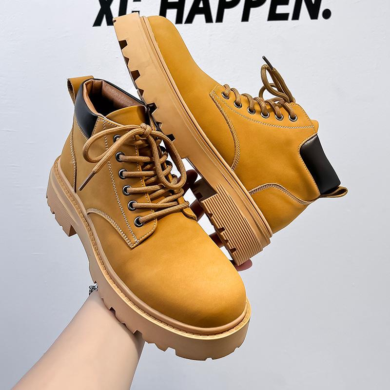 Rhubarb Boots Men's Winter Velvet British Style Tooling Boots Outdoor Hiking Boots 66591-A