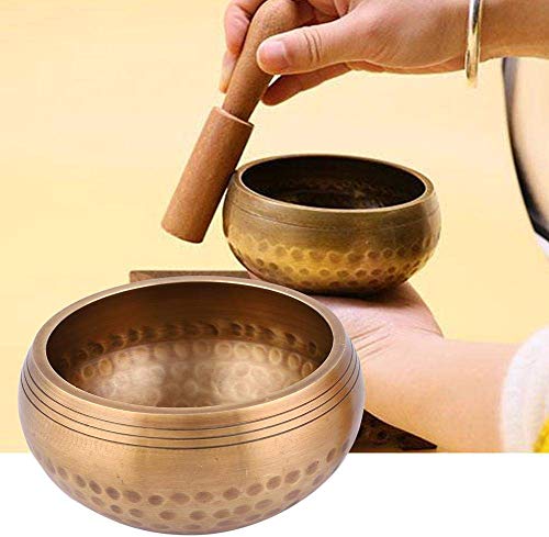 Tibetan Singing Bowl, Brass Meditation Bowl with Wooden Mallet, Traditional Striking Set for Yoga and Mindfulness (s)
