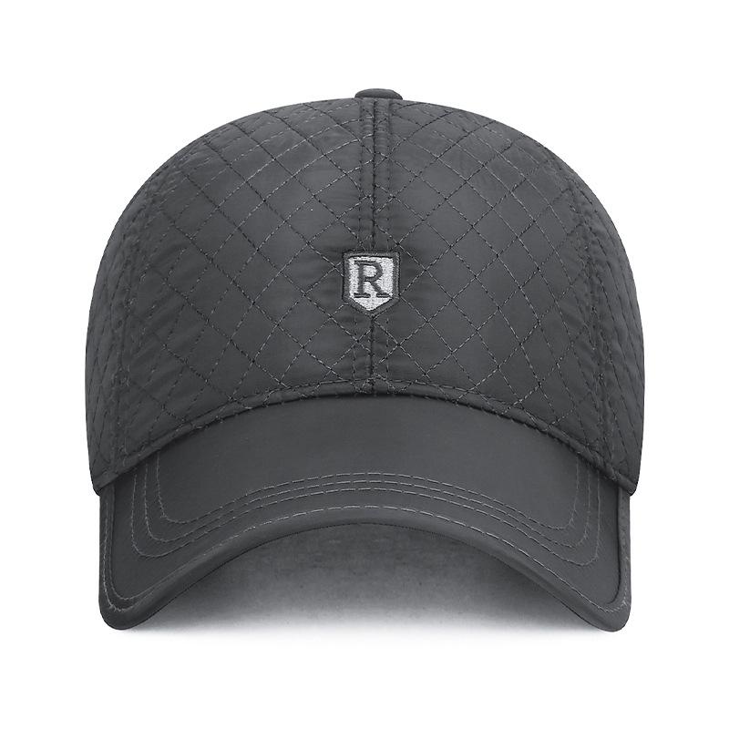 Winter Thick Embroidered Rhomboid Letter Cotton Cap Men's Cold-Proof Cap Middle-Aged and Elderly Warm Outdoor Ear Protection Cap