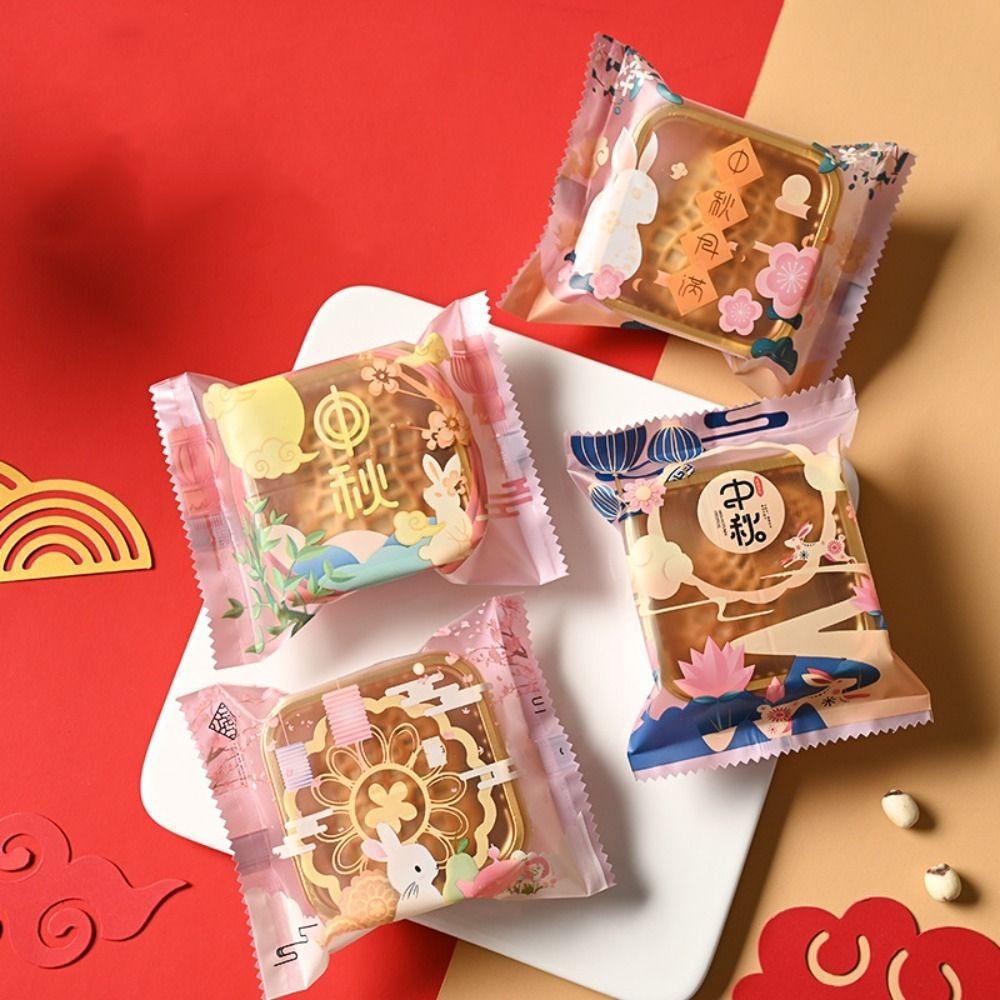 100pcs Plastic Mooncake Packaging Bag Frosted Handmade Biscuit Packaging Bag Food Bag   DIY