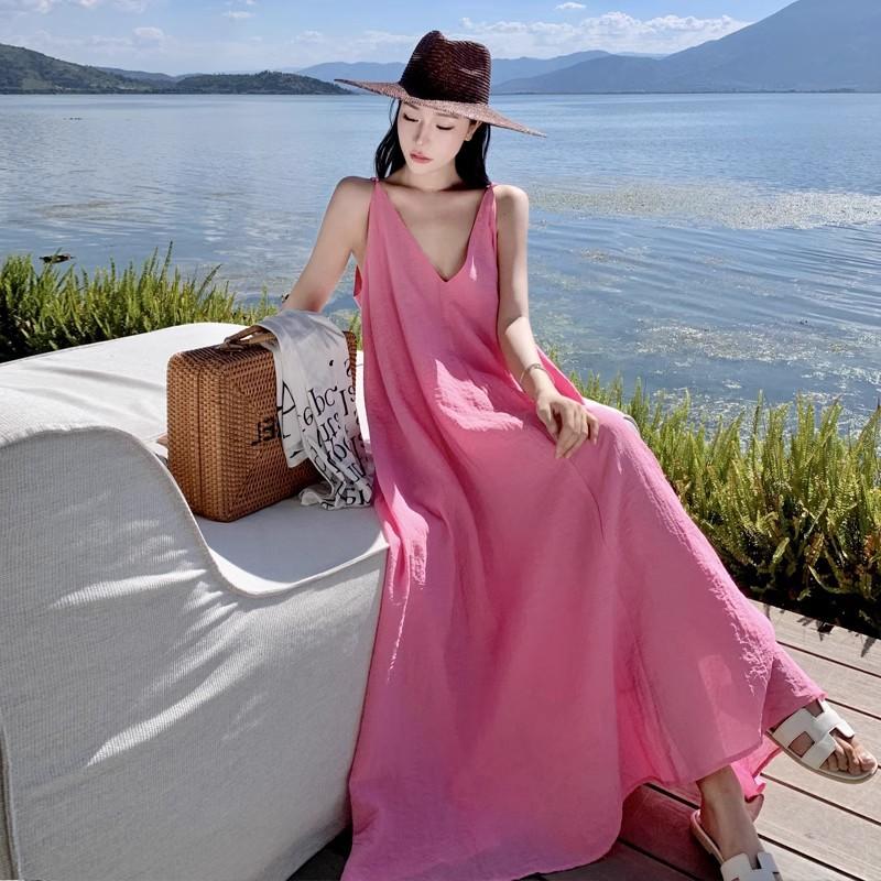Pink Dopamine Sweet Age-reducing Girl Feeling Loose Lazy Wind Cover Belly Maldives Sanya Beach Skirt