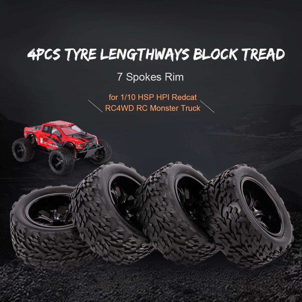 4PCS 1/10 Off-road Tyre Lengthways Block Tread Pattern 7 Spokes Rim for 1/10 HSP HPI Redcat RC4WD R