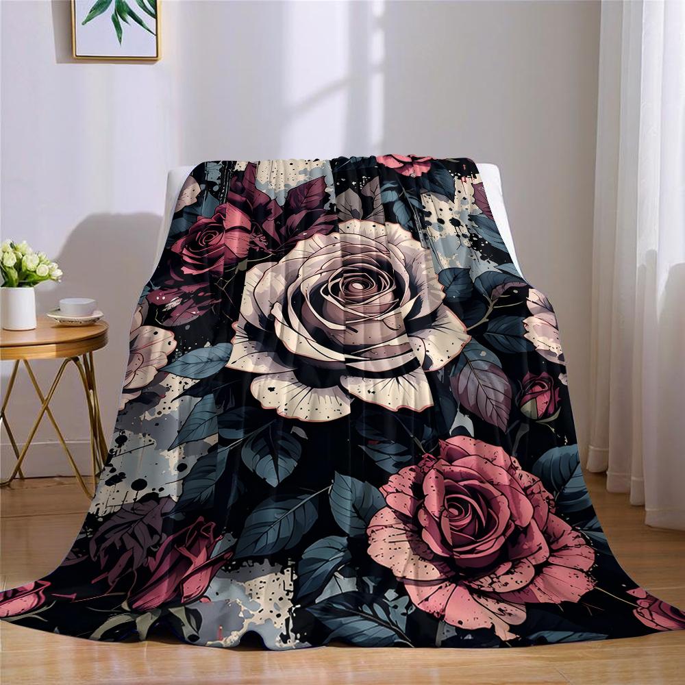 Vintage Rosen Spritzer Flanell Decke Warm Weich Halloween Weihnachten Sofa Warm Gemütlich Dekoratives Dekor Geschenk für Alle Jahreszeiten