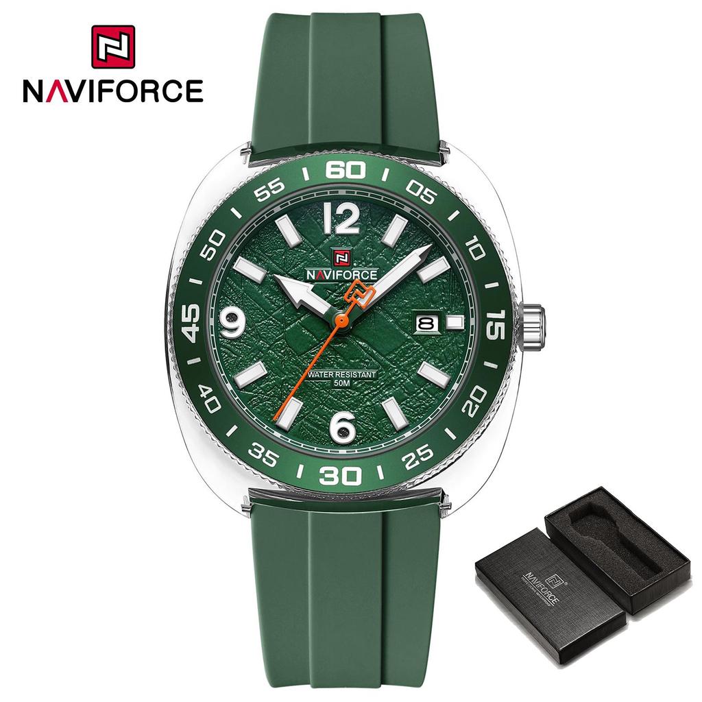 NAVIFORCE Original Men Calendar Watch Quartz Movement Round Case Luminous Pointer 50m Waterproof Silicone Strap Men Casual Watch NF7132