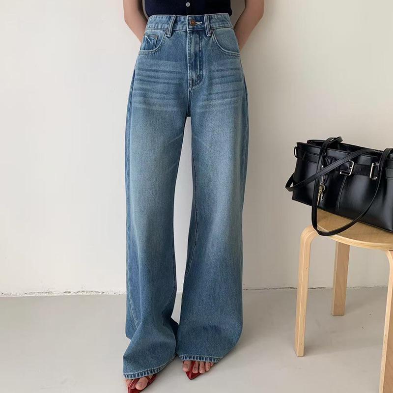 

European & American Women s High Waist Wide Leg Jeans: Slimming, Straight Leg, Floor-Length, Versatile Casual Pants. 30 синий