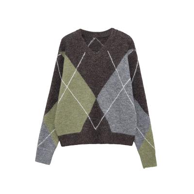 European and American Style, New Women's Clothing, Foreign Style, Versatile, Rhombus Knitted Sweater 5755/152