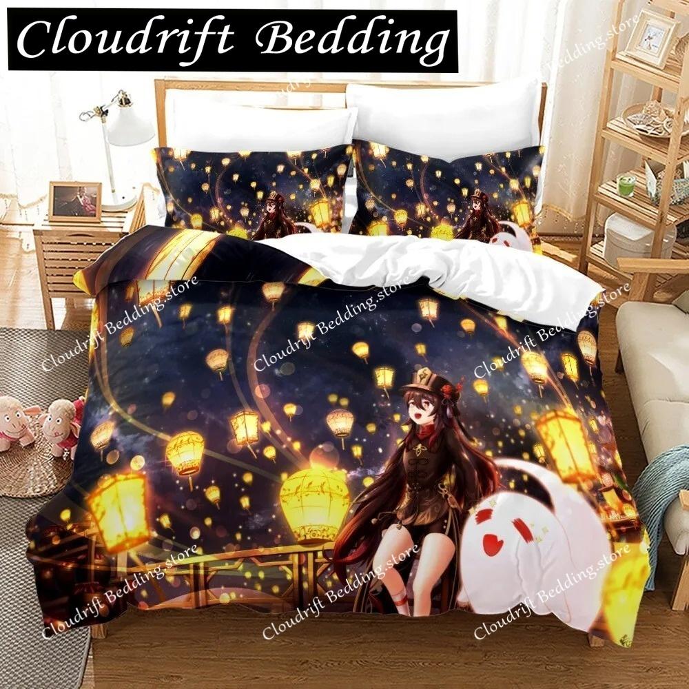 Genshin Impact Bedding Set Cartoon Anime Duvet Cover Single Double Size Kids Boys Luxury 3D Bed Linen Decor Home