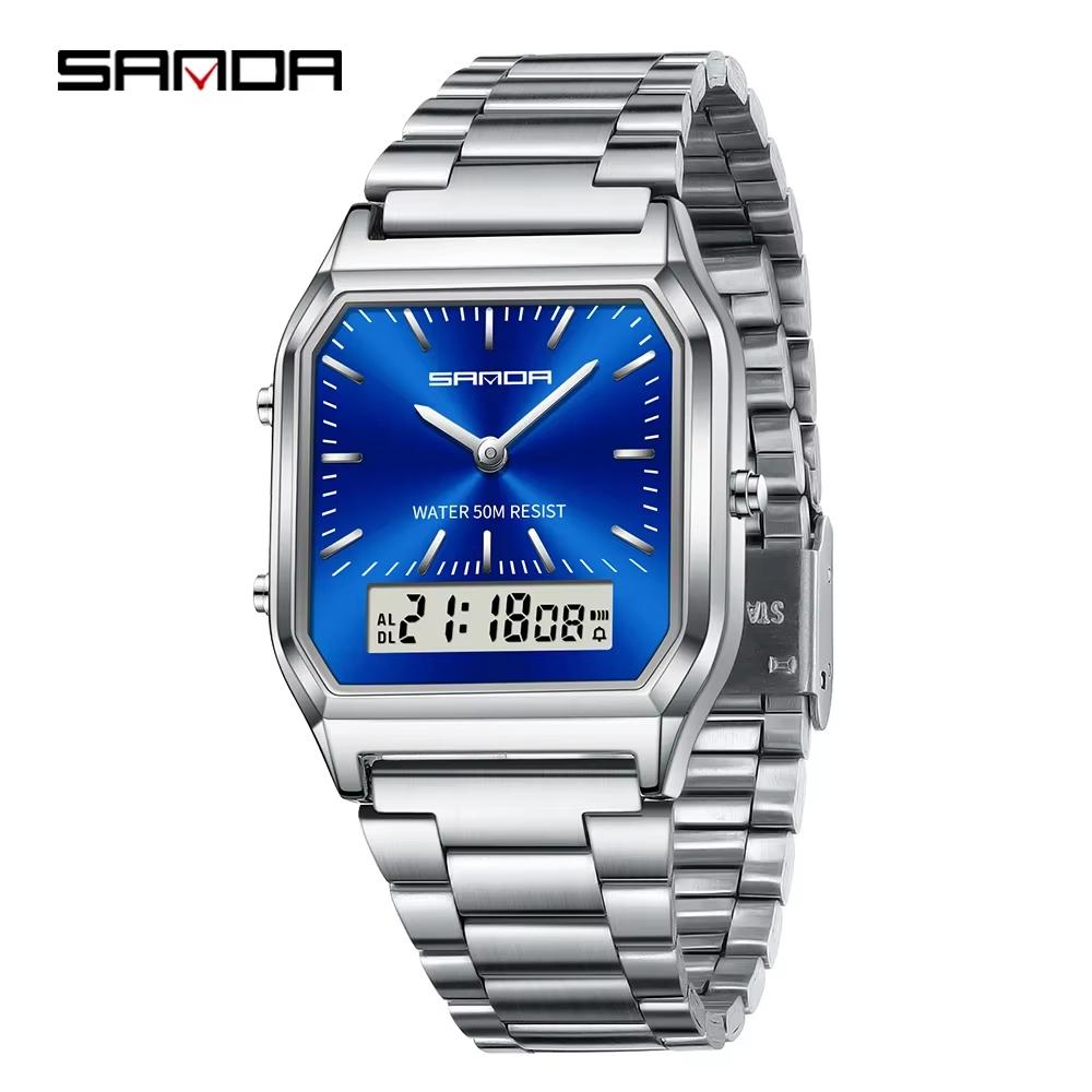 SANDA 747 Men s Quartz Digital Watch Waterproof Casual Fashion Watch Wear-resistant Stainless Steel Couple Strap Square Watch digital