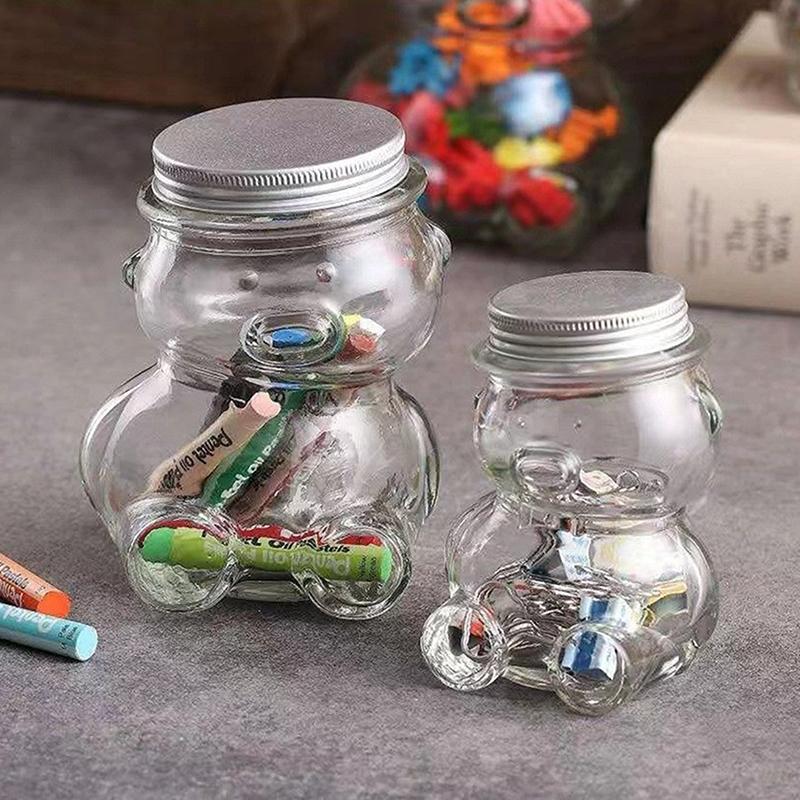 Tilted Bear Glass Bottle For Coffee Concentrate Milk Juice Leakproof Bottle With Lid Mason Jar Portable Empty Jar