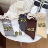 White Lace Calf Socks Women'S Autumn And Winter Thickened Gray Medium Tube Stacking Socks Brown Bow Short Socks