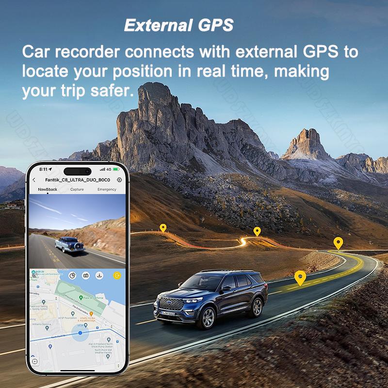 4K Car Dvr Video Recorder GPS Wifi Front and Rear Camera DashCam for Cars for Vehicle Rear View Camera Parking Monitor Black Box