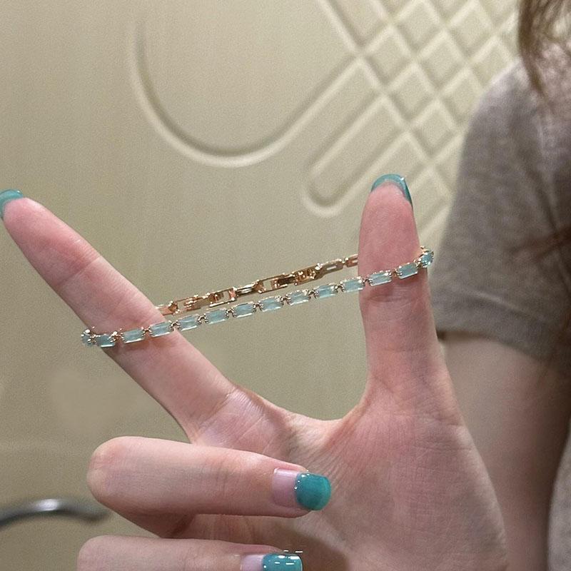 

New sterling silver bracelet square full shining cat eye stone adjustable bracelet sea blue gemstone zircon silver bracelet Gift
