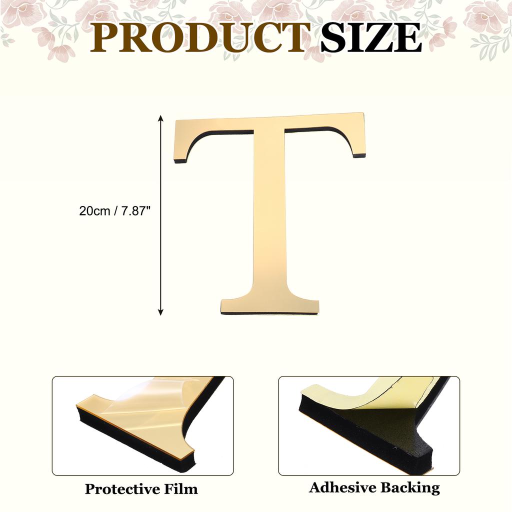 20cm 3D Mirror Acrylic Wall Sticker 26 English Letters Wall Sticker Decals Self-Adhesive Wall Art Mural Home Party Light Gold