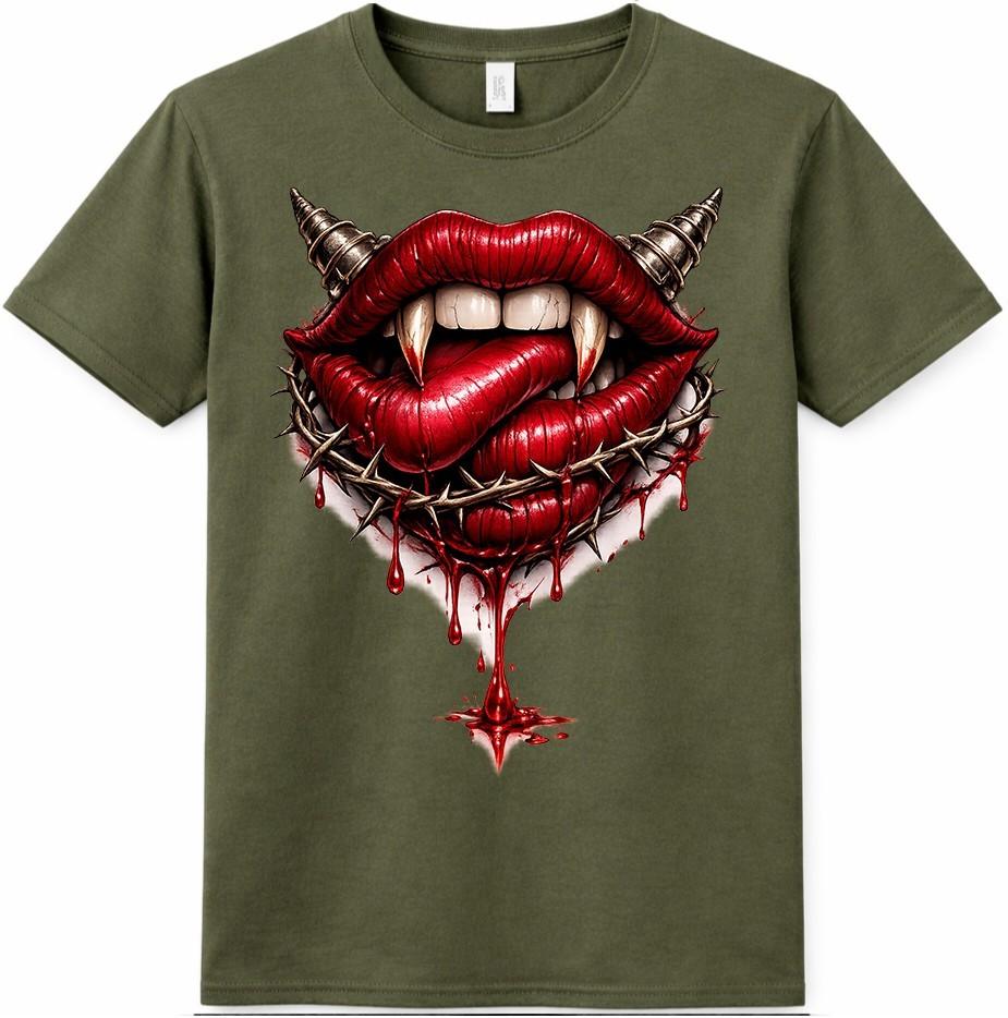 Gothic Vampire Lips T Shirt Fangs Horror Graphic Tee