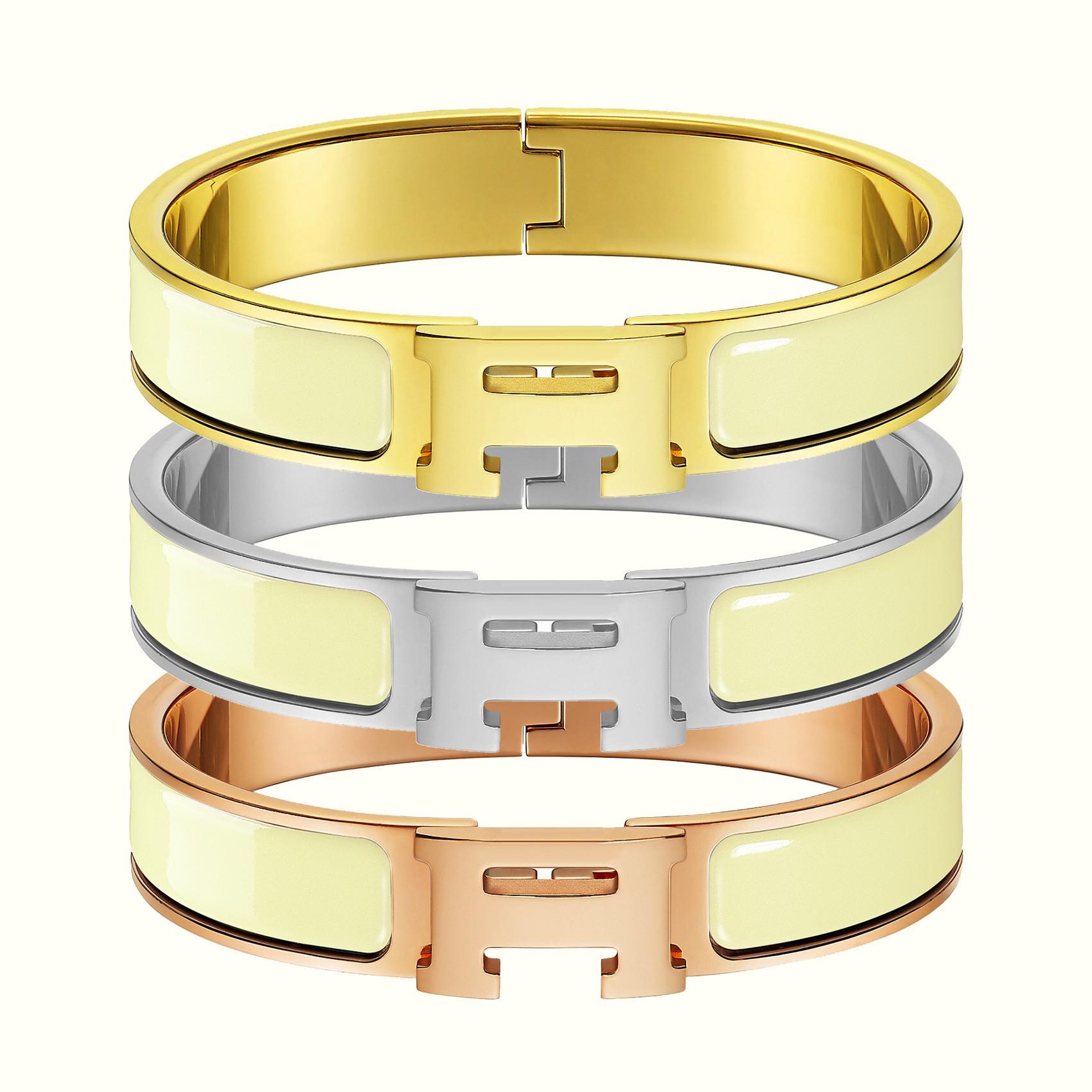 

Класичний браслет з титанової сталі кольору рожевого золота з емаллю з літерою H для пар Gold 19cm