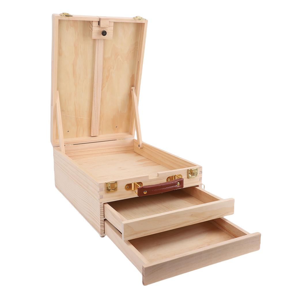 Wooden Pochade Box with 2 Drawers Adjustable Tabletop Art Easel Storage Box for 24 Inch Canvas Painting Sketching