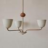 1950s Mid-Century Modern Brass Chandelier | Mid Century Wooden Ball 3 Arms Italian Modern Ceiling Pendant | Stilnovo Brass Ceiling Fixture