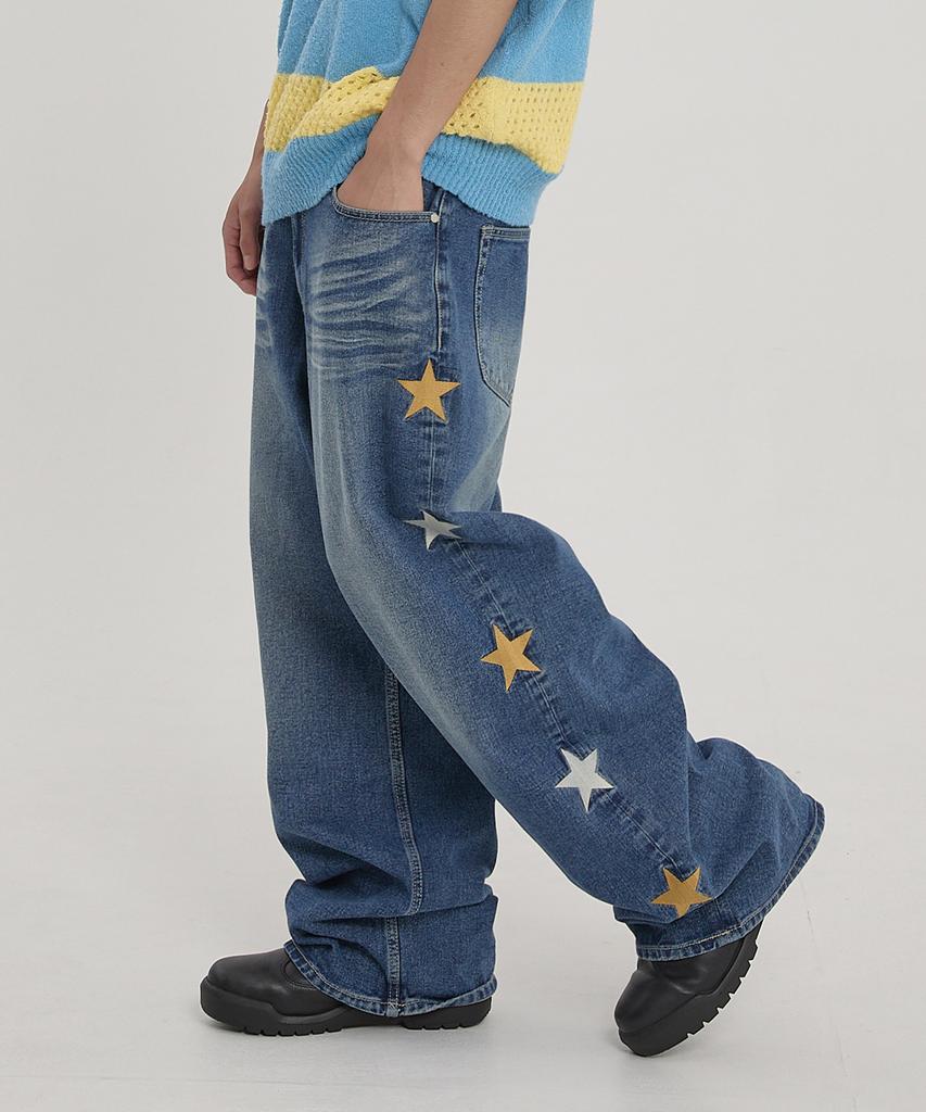 Pantaloni in Denim WAIKEI a Stelle Blu Medio