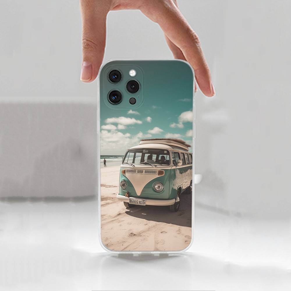 C-Combi Van Surf  Case For iPhone Max,13,XR,SE,12,15,Pro,17,Plus,11,14,16,X,XS,Mini Transparent Soft Cover