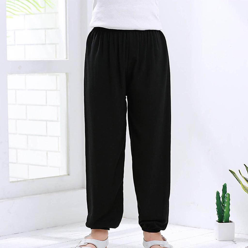 Loose Fit Elastic Waist Lightweight Pants for Kids Breathable Soft Fabric Casual Trousers for Daily Wear Yoga Dance Sports Activities