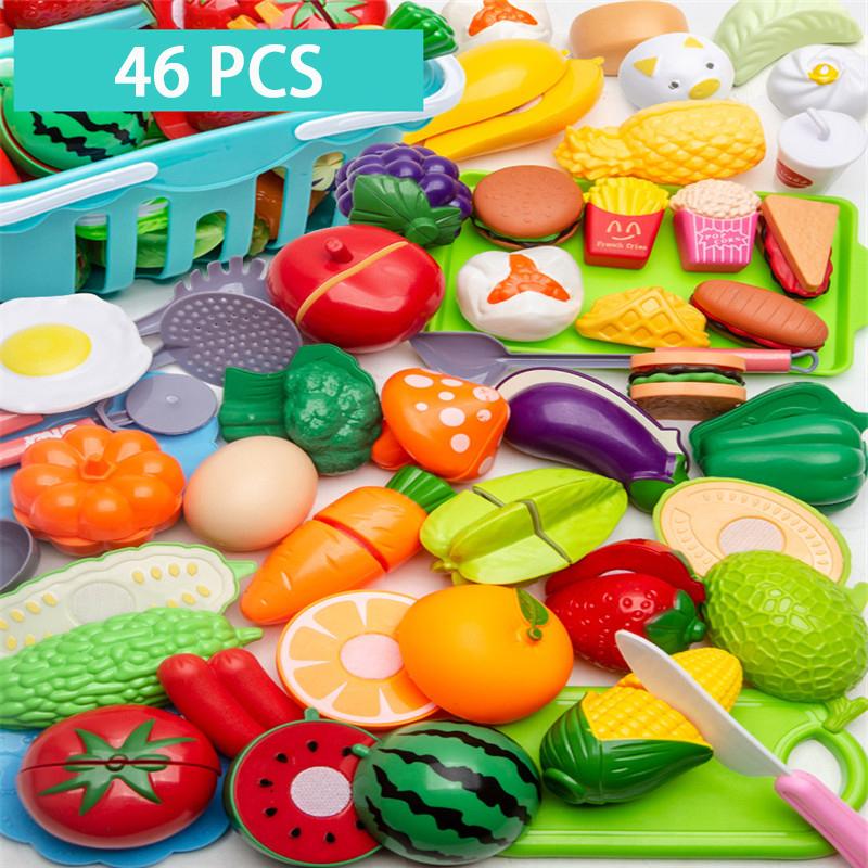 Play House Simulation Toys Early Education Girls Boys Gifts Educational Toy Plastic Kitchen Toy Set Cut Fruit and Vegetable Food