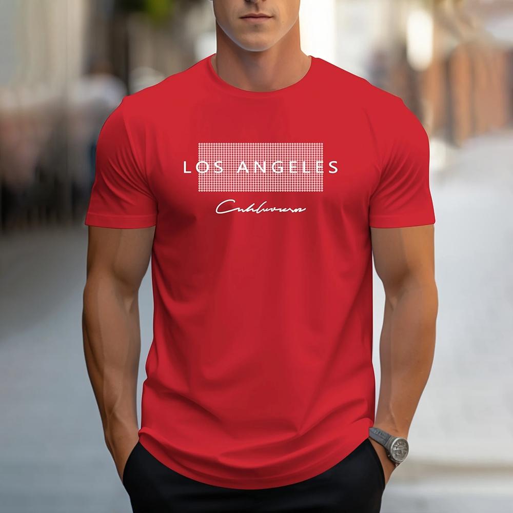 Stylish Los Angeles Letter Print T-Shirt Clothing Summer Men's Clothes Casual Street Men's O-Neck Short Sleeve Top Menswear