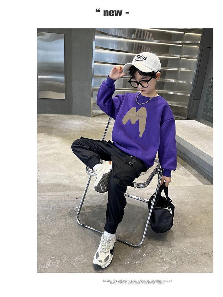 Sweat-shirts tendance pour garçons avec imprimé de lettres coréennes: Manches longues, Coupe ample pour le printemps, l'automne et l'hiver – Nouveaux styles pour les grands enfants.