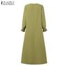 ZANZEA Women Casual Round Neck Solid Color Loose Long Sleeve Dress