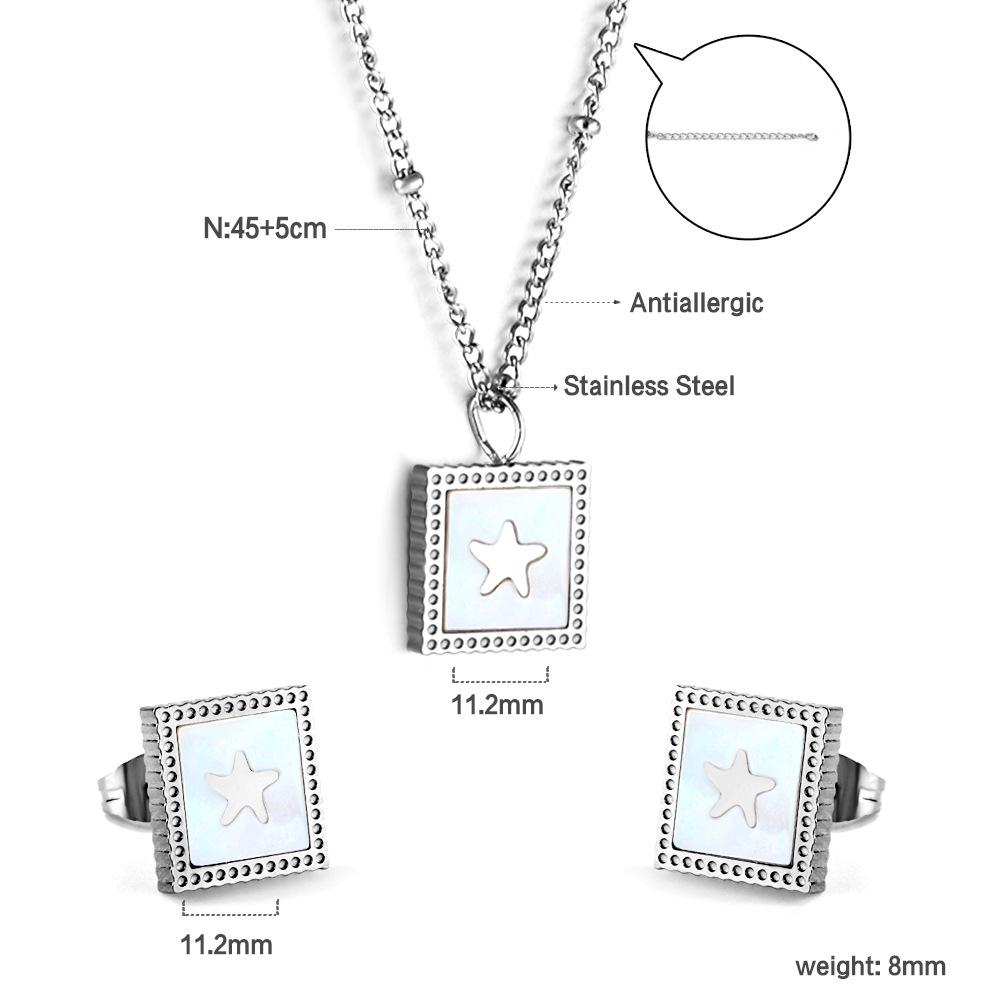Stainless steel jewelry set niche design square white shell butterfly earrings necklace two-piece set