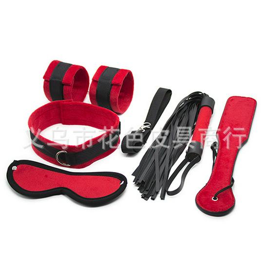 5-Piece Adult Toy Set: Handcuffs, Leather Whip, Eye Mask, Hand Paddle, Choker