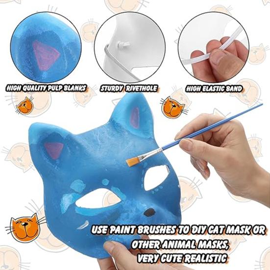 20 Pcs Face Cushion Kit Fox Cat Face Cushion DIY Halloween Masquer Set with Paint And Brush Make-up Party Prop for Dancing Party