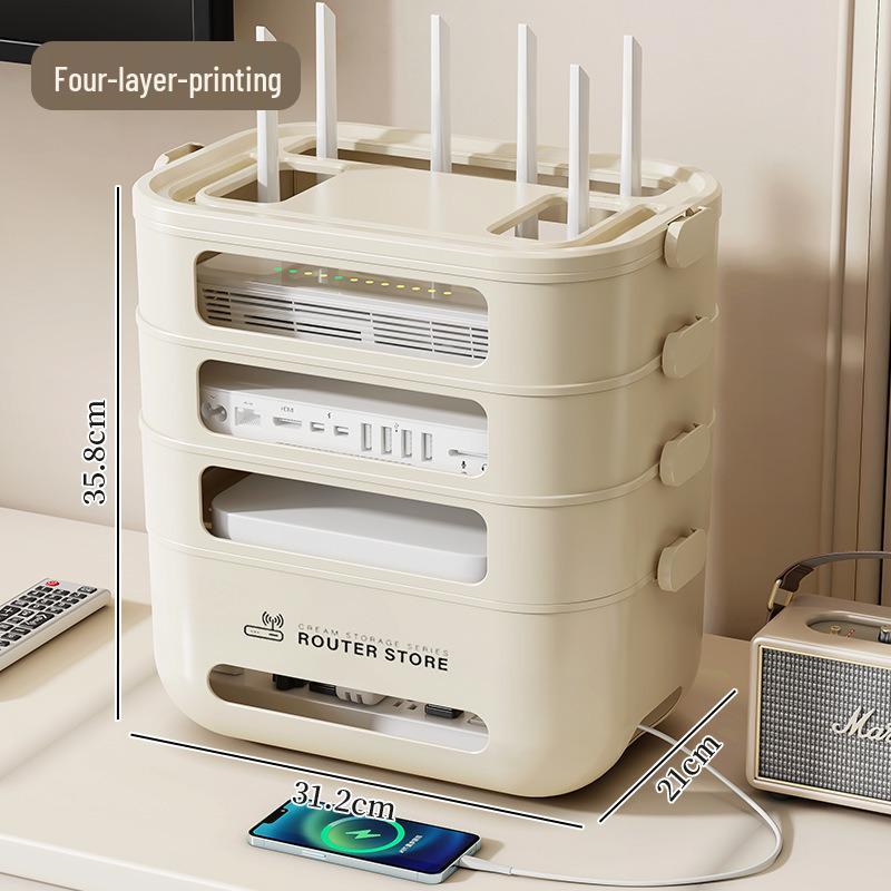 Golden Cat WiFi Router Storage Box and TV Set-Top Shelf with Wire Organizer