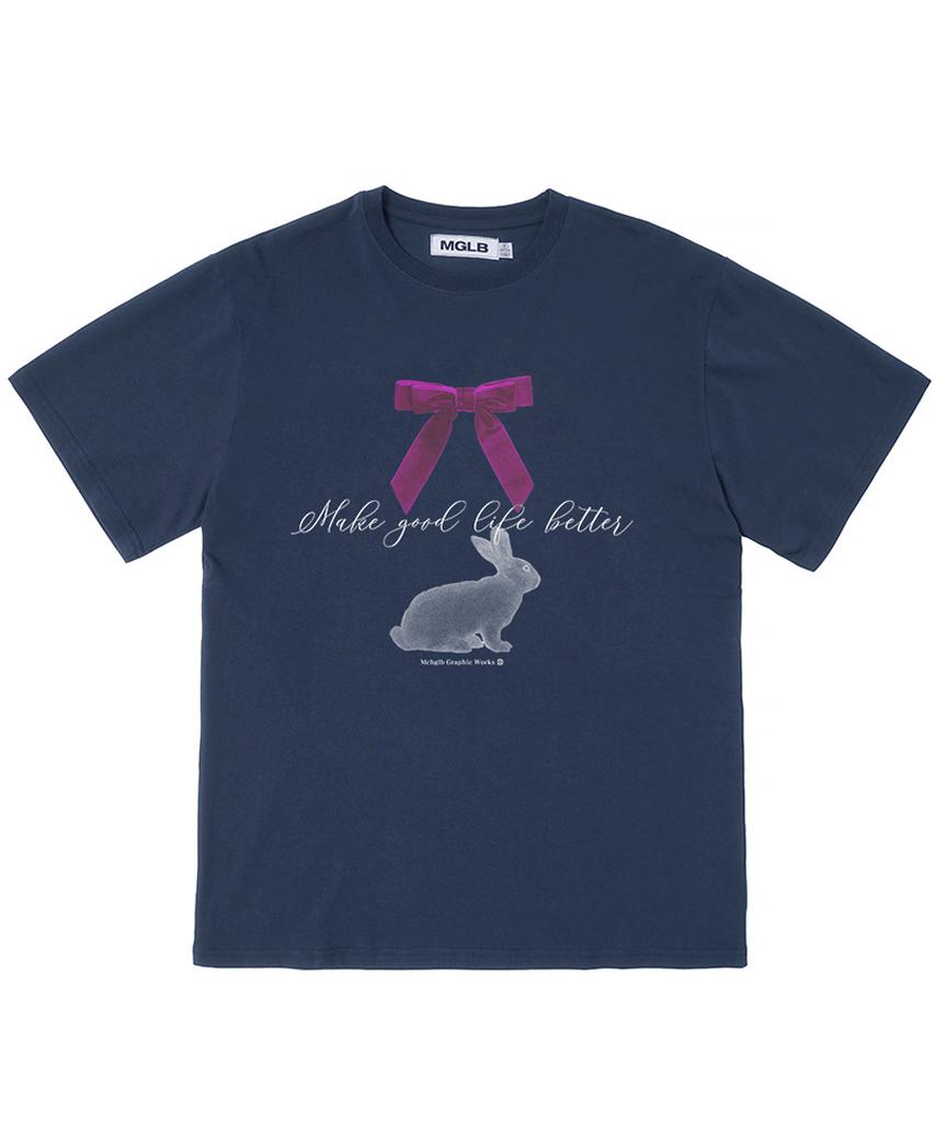 MATCHGLOBE Ribbon For Rabbit Oversized Tee (Navy)