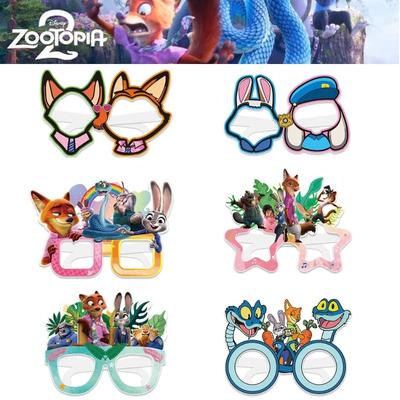 12pcs Disney Zootopia 2 Party Decoration Cartoon Take Photos Paper Glasses Masks Cosplay Props Happy Birthday Party Supplies