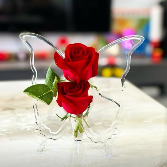 1/2Pcs Butterflies Vase Acrylic Leak-Proof Shatter-Proof Base Design Vase Transparent Bookshelf Flower Vase Floral Arrangement