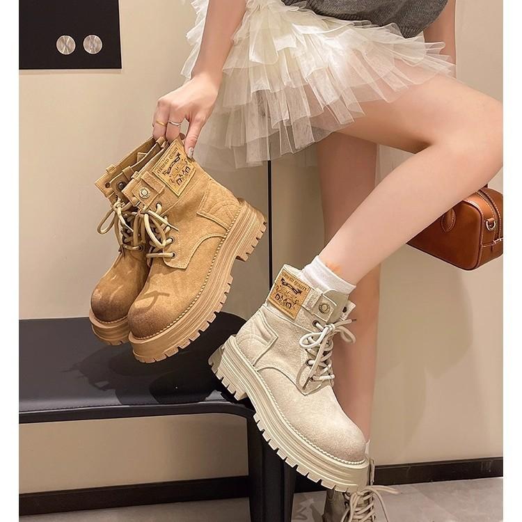 Martin Boots Short Boots Women's 2025 Autumn and Winter New Thick-soled Heightening Non-slip Boots Matte British Rhubarb Tooling