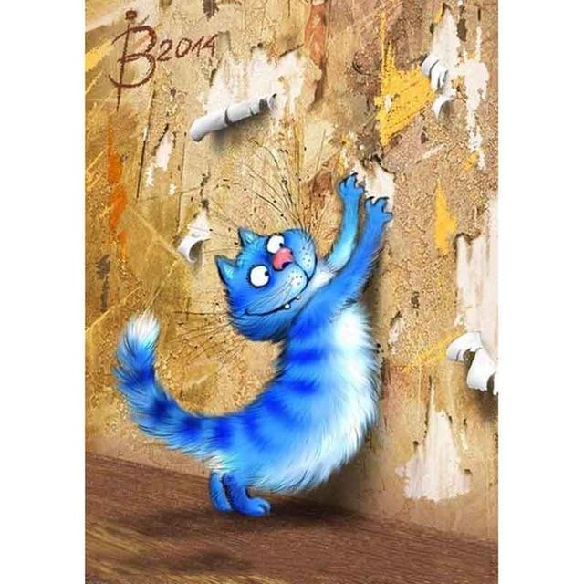 

5D Алмазная вышивка Синие кошки животных Полный круглый алмазная живопись Набор для вышивки крестом Украшение дома Подарок Full Round 30x40CM