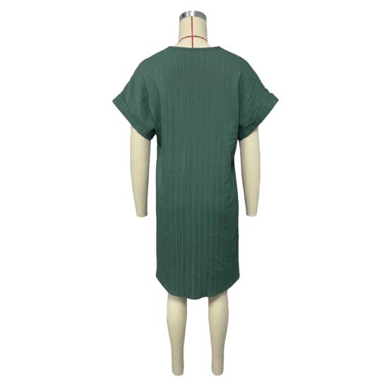 Summer Women Dress V Neck Button Short Sleeves Loose Solid Color Pullover Casual Daily Wear Mini Dress