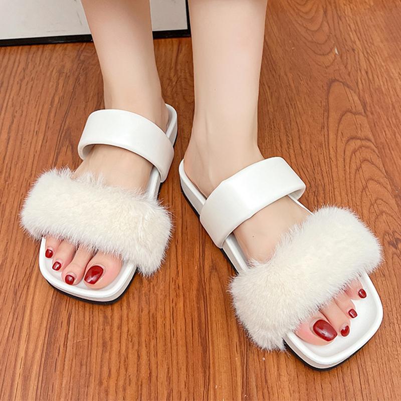 

Fashion Fur Flats Women Slippers Designer Shoes Fashion Woman Sandals 2025 Autumn New Trend Casual Flip Flops Cozy Dress Chaussure Femme 35 белый