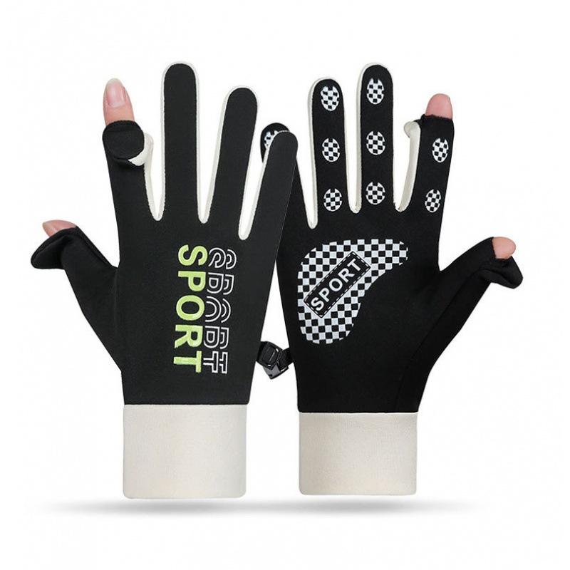 Couple thermal gloves windproof and water-proof elastic autumn and winter velvet women's open fingers for outdoor riding