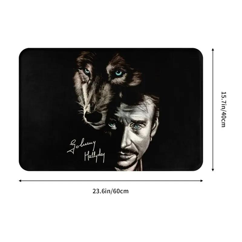 Johnny Hallyday And Wolf Front Door Mat Anti-Slip Quick Dry France Singer Rock Star Doormat Kitchen Balcony Entrance Rug Carpet