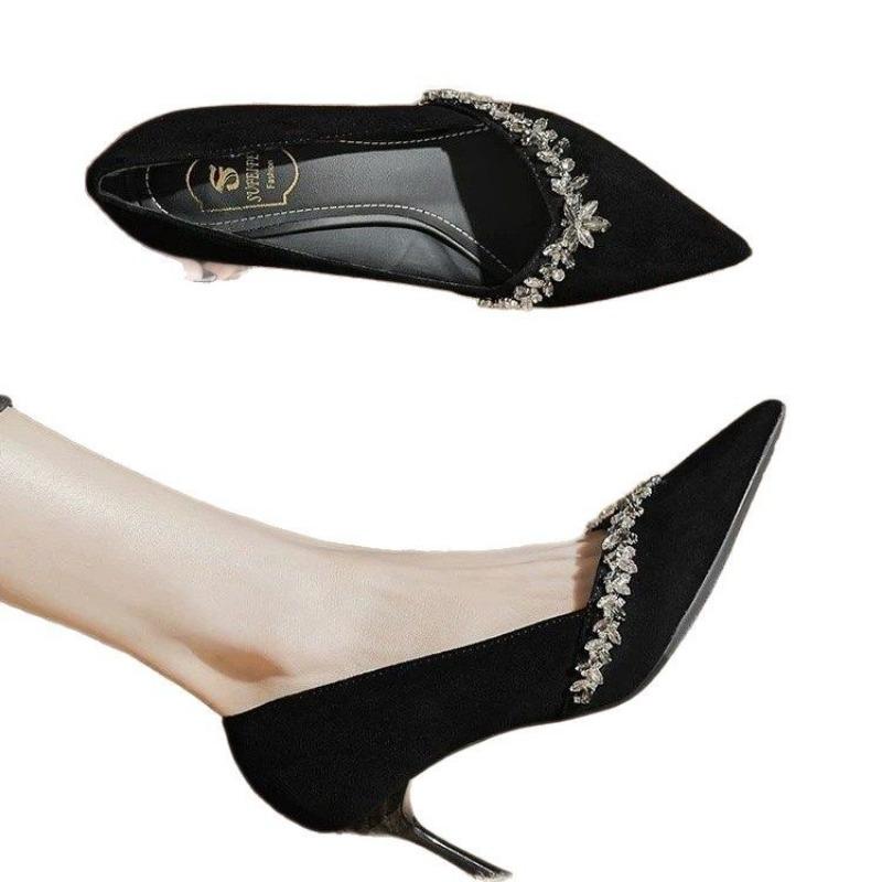 High heels women's new rhinestone thin heel design sense niche single shoes are not tired