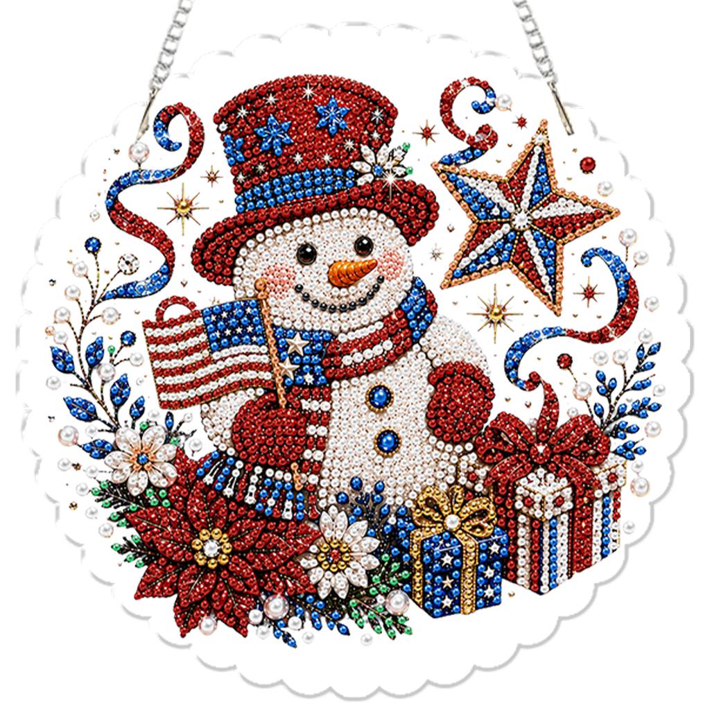 DIY Christmas Pearl Art Kit Acrylic Round Pendant with 3D Pearl Beads Chain Hanging Diamond Painting Craft for Festival Decor