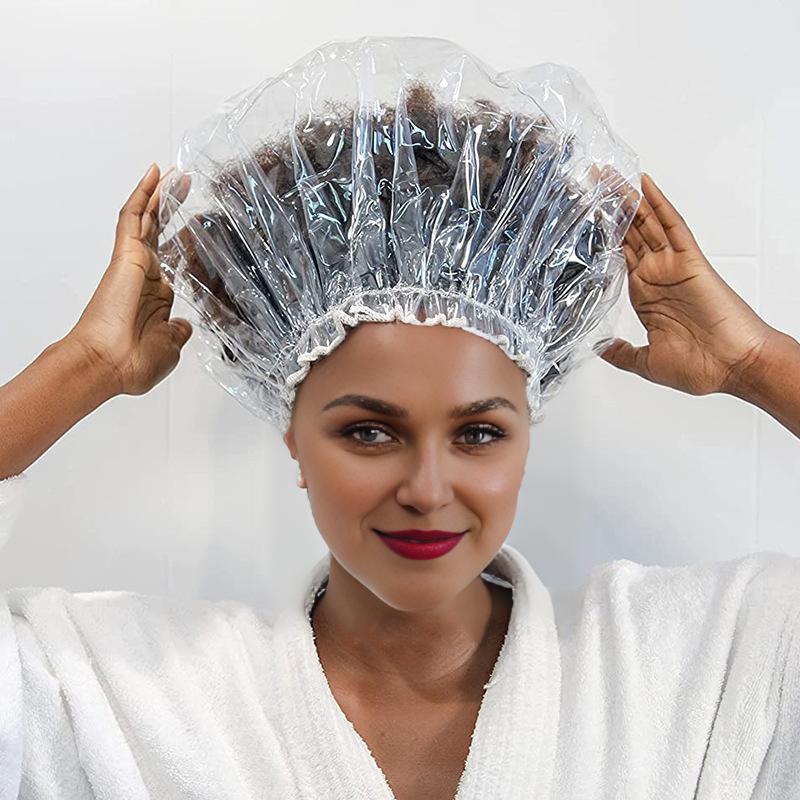 30/38cm Oversized Transparent Pvc Shower Cap Reusable Thickened Waterproof For Long Braids Hair Oil Baking Bathing Women Men