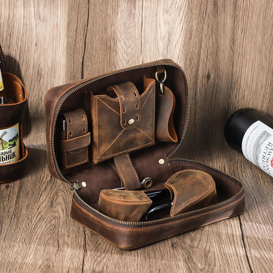 Smoke Pipe Bag Dual Storage Pipe Pocket Zip Leather Portable Travel Multi-functional Creative Luxury Smoking Accessories CP-25B1