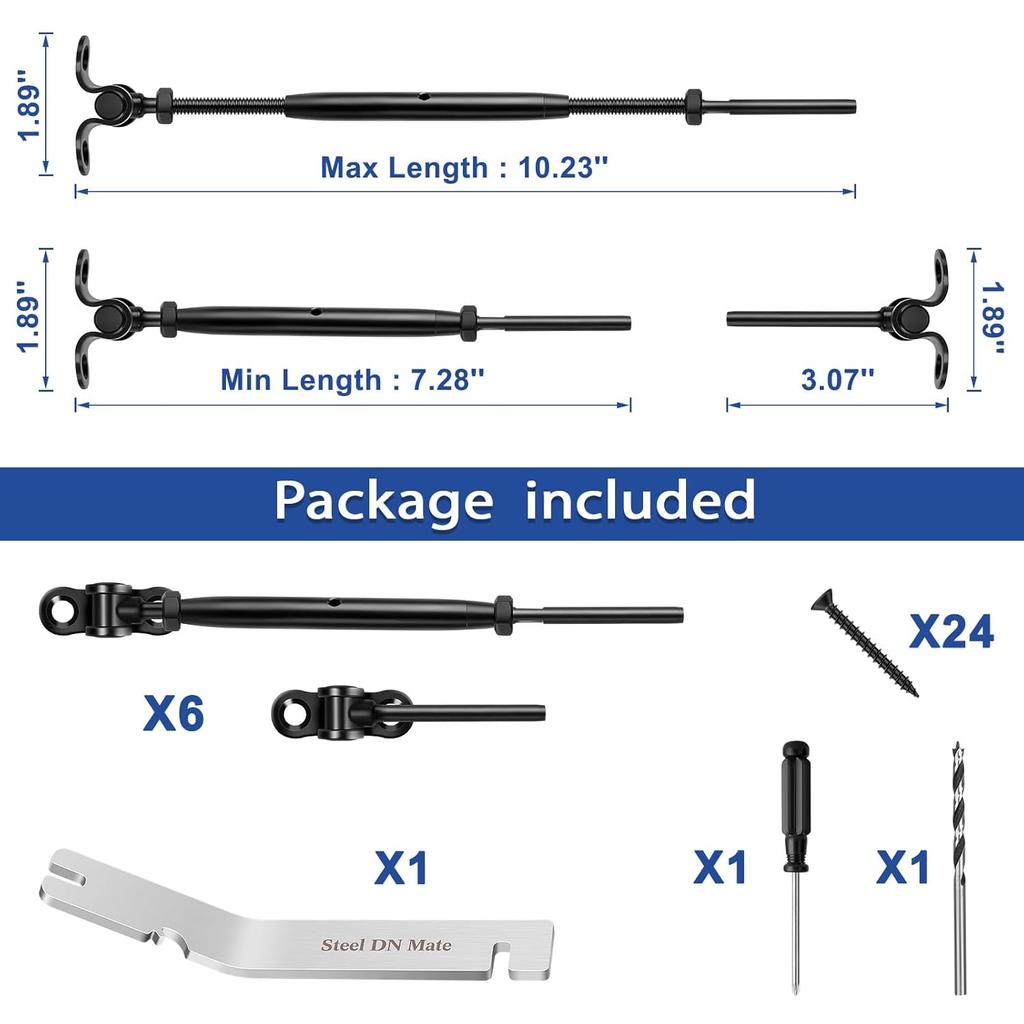 Black Cable Railing Kit, T316 Stainless Steel 1/8” Swage Toggle Turnbuckle Hardware for Wood Posts, Stair Deck Cable Railing System,