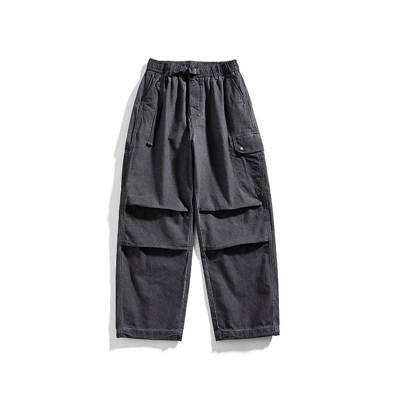 Autumn and winter elastic pure cotton overalls wear-resistant multi-bag fashion simple paratrooper pants men's loose straight wide-leg casual pants